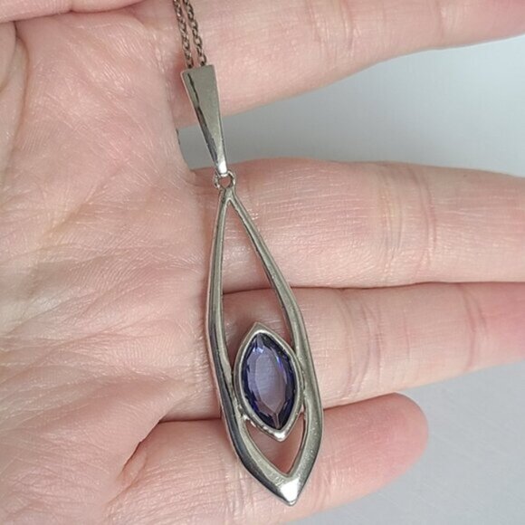 Vintage Tocara Montreal Sterling Silver Blue Crystal Drop Earrings Necklace - Picture 12 of 13